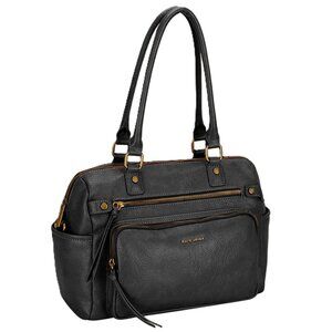 David Jones Paris Women Fashion Zipper PU Leather Shoulder Handbag - Black